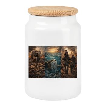 save the world - Cookie Jar with Wooden Lid - white - Front