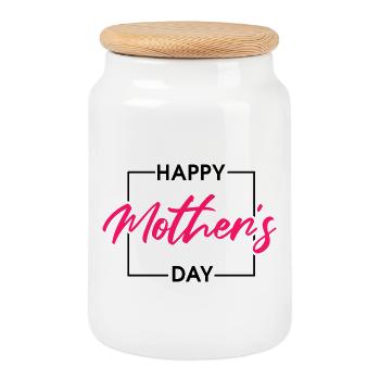 Glücklicher Muttertag – elegantes Design mit rosa Schrift - Keksdose mit Holzdeckel - Weiß - Vorne