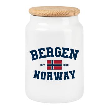 Bergen Norway Norway Vacation Trip - Cookie Jar with Wooden Lid - white - Front