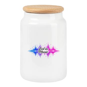 Lost in Music Sound Waves - Cookie Jar with Wooden Lid - white - Front