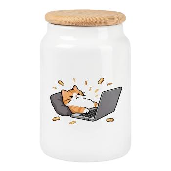Geek-Chat im Homeoffice-Modus - Keksdose mit Holzdeckel - Weiß - Vorne