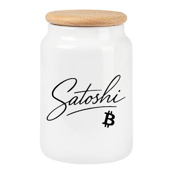 Satoshi Bitcoin Lettering Design Noir - Boîte à biscuits avec couvercle en bois - blanc - Devant