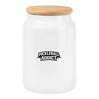PICKLEBALL ADDICT Merch — Hoodie, Cap & Stickers - Cookie Jar with Wooden Lid - white - Front