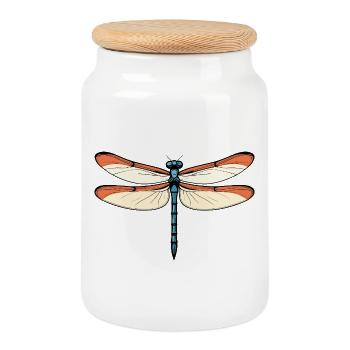 Libellule bleu-orangée - Boîte à biscuits avec couvercle en bois - blanc - Devant