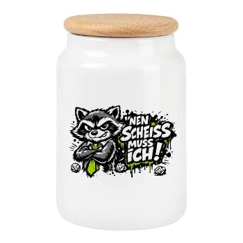 nen scheiss muss ich! - Keksdose mit Holzdeckel - Weiß - Vorne