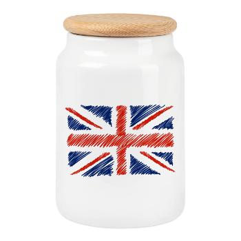 Union Flag Sketch - Cookie Jar with Wooden Lid - white - Front