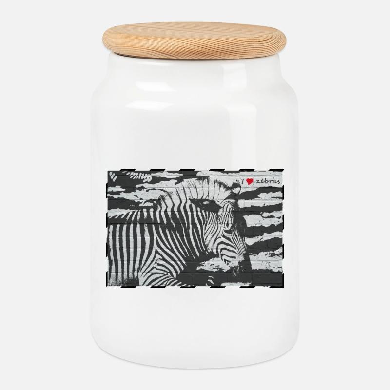 Zebra - Cookie Jar with Wooden Lid - white