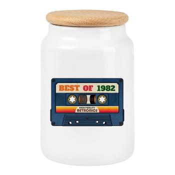 Best of 1982 – Retro Mixtape im Vintage-Look - Keksdose mit Holzdeckel - Weiß - Vorne