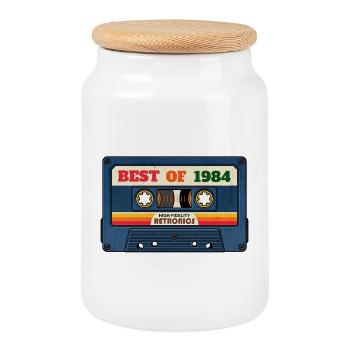 Best of 1984 – Retro Mixtape im Vintage-Look - Keksdose mit Holzdeckel - Weiß - Vorne