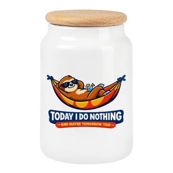 Lazy day in the hammock - Cookie Jar with Wooden Lid - white - Front