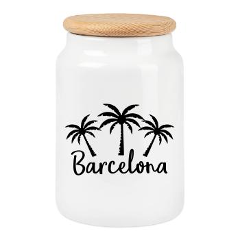 Barcelone - Cookie Jar with Wooden Lid - white - Front