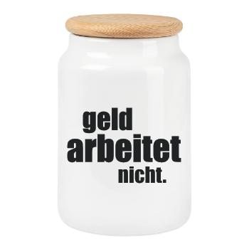 Geld arbeitet nicht. - Keksdose mit Holzdeckel - Weiß - Vorne