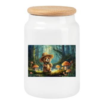 Teddy bear in the fairytale forest - Cookie Jar with Wooden Lid - white - Front