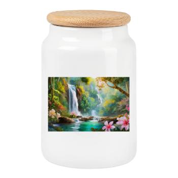 Rêve de la cascade dans la jungle - Boîte à biscuits avec couvercle en bois - blanc - Devant