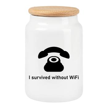 ALTES VINTAGE-HANDY UND KEIN WLAN, ICH HABE ÜBERLEBT - Keksdose mit Holzdeckel - Weiß - Vorne