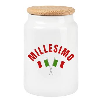 Millesimo Italian Flags Emblem - Cookie Jar with Wooden Lid - white - Front