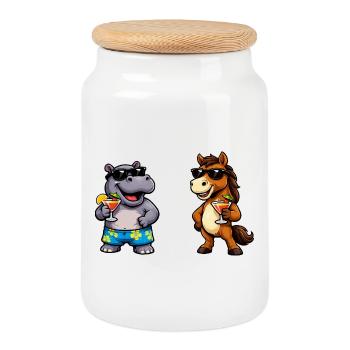 Hippo Pferd Cocktail-Party Cartoon - Keksdose mit Holzdeckel - Weiß - Vorne