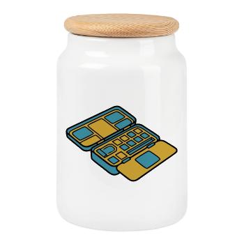 Colorful Watercolor Paint Box Art - Cookie Jar with Wooden Lid - white - Front