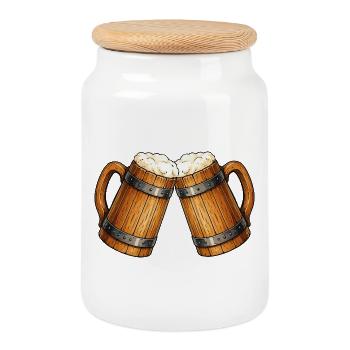 Prost! Zwei Bierkrüge Stoßen - Keksdose mit Holzdeckel - Weiß - Vorne