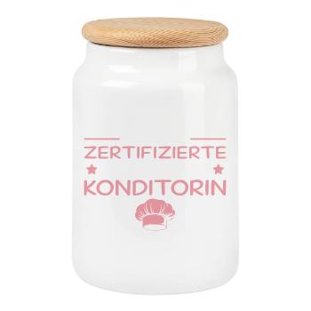 Offiziell zertifizierte 5 Sterne Konditorin - Keksdose mit Holzdeckel - Weiß - Vorne