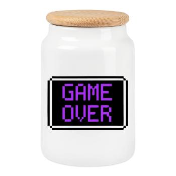 Game Over Schild Retro Gamer - Keksdose mit Holzdeckel - Weiß - Vorne