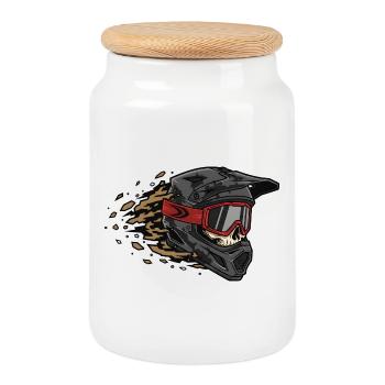 Skull Bicycle MTB Mountain Bike Road Bike Design - Cookie Jar with Wooden Lid - white - Front