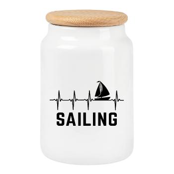 Sailing battement de coeur voile voilier sailboat  - Boîte à biscuits avec couvercle en bois - blanc - Devant