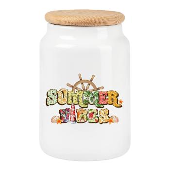 Sommerliche Vibes - Keksdose mit Holzdeckel - Weiß - Vorne