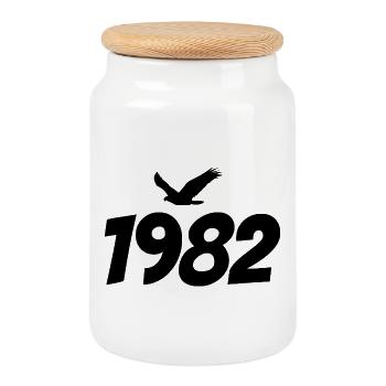 Graphique vintage d’aigle vintage 1982 - Boîte à biscuits avec couvercle en bois - blanc - Devant