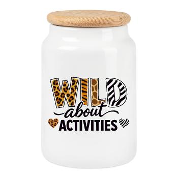Wild About Activities Safari Design d’estampes animales - Boîte à biscuits avec couvercle en bois - blanc - Devant