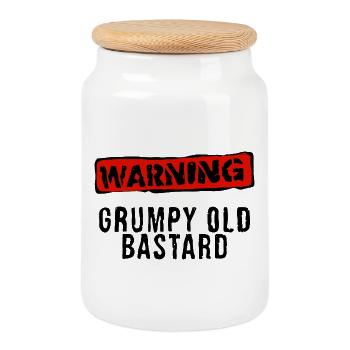 Warning Stamp Red - Cookie Jar with Wooden Lid - white - Front