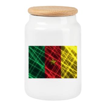 Neon Cameroon Flag Net - Cookie Jar with Wooden Lid - white - Front