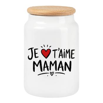 Je t'aime Maman avec Cœur Rouge - Boîte à biscuits avec couvercle en bois - blanc - Devant