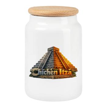 Chichen Itza Pyramid Serpent - Cookie Jar with Wooden Lid - white - Front