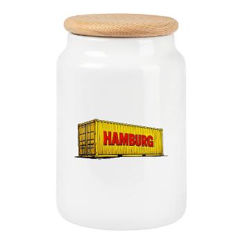 Hamburg Gelber Container Design - Keksdose mit Holzdeckel - Weiß - Vorne