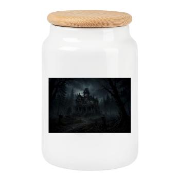 Haunted House in the Cloud Forest - Cookie Jar with Wooden Lid - white - Front