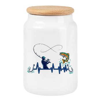 Angler Heartbeat ECG Infinity Fish - Boîte à biscuits avec couvercle en bois - blanc - Devant