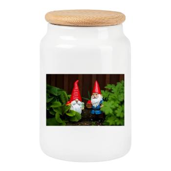 Délice des nains de jardin - Boîte à biscuits avec couvercle en bois - blanc - Devant