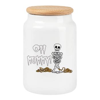 Oh Mummy! Witziges Halloween Skeleton - Keksdose mit Holzdeckel - Weiß - Vorne