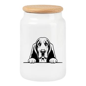 Basset Hound with Paws Black - Cookie Jar with Wooden Lid - white - Front