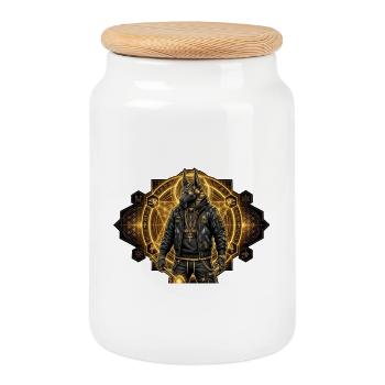 Anubis Urbain noir et doré Dieu égyptien - Boîte à biscuits avec couvercle en bois - blanc - Devant