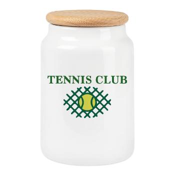 Tennis Club emblem with netball - Cookie Jar with Wooden Lid - white - Front