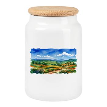 Landschafts-Aquarell Panorama - Keksdose mit Holzdeckel - Weiß - Vorne