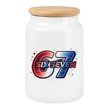 67 Neon – Red Blue Star Design - Cookie Jar with Wooden Lid - white - Front