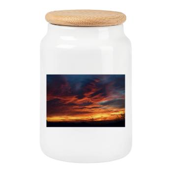 Sunset magic in the evening - Cookie Jar with Wooden Lid - white - Front