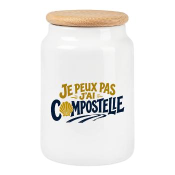 Je peux pas j'ai Compostelle - Boîte à biscuits avec couvercle en bois - blanc - Devant