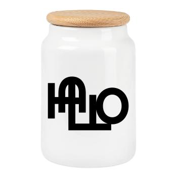 Hello welcome - Cookie Jar with Wooden Lid - white - Front