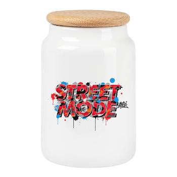 Street Fashion Urban Graffiti Style Tuning Scene - Cookie Jar with Wooden Lid - white - Front