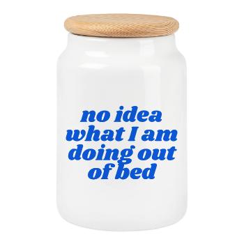 no idea what I am doing out of bed - Cookie Jar with Wooden Lid - white - Front