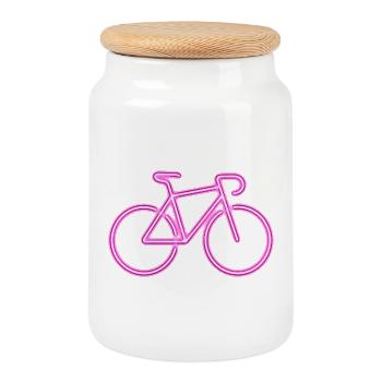 Neon Fahrrad Pink – Urbanes Bike Motiv - Keksdose mit Holzdeckel - Weiß - Vorne
